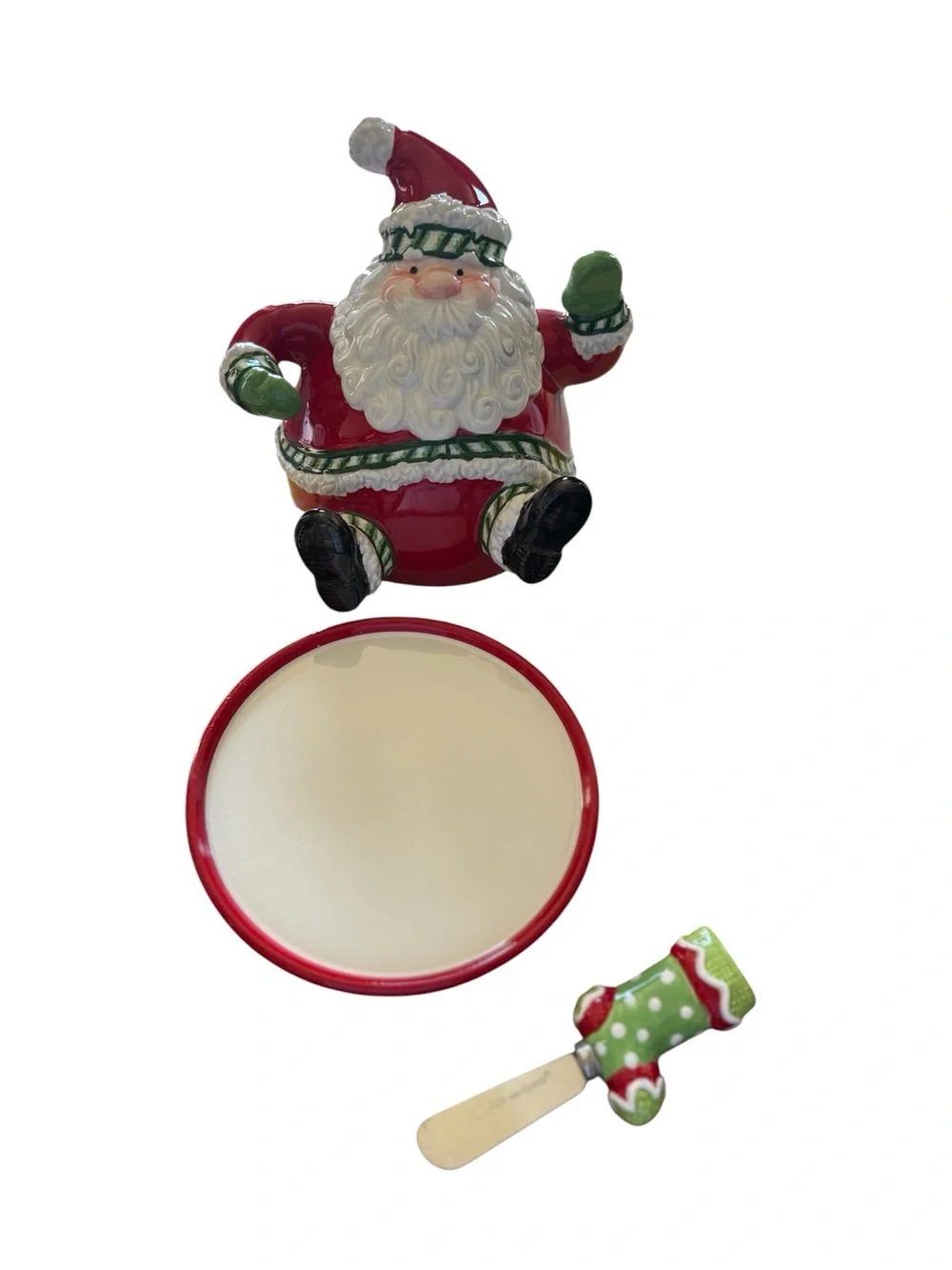 Fitz Floyd Santa Cheese Dome With Spreader Christmas Holiday Serveware w Box